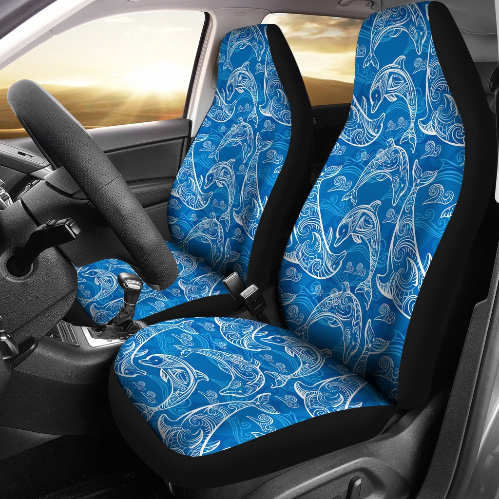 Dolphin Tribal Blue Pattern  Universal Fit Car Seat Covers