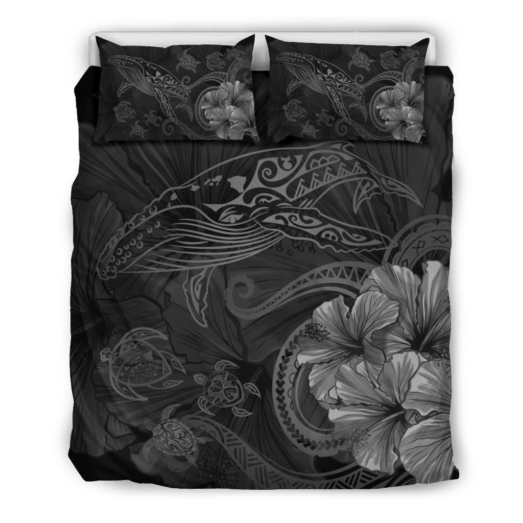 Alohawaii Bedding Set – Cover And Pillow Cases Hawaiian Hibiscus Whale Turtle  Dance Polynesian – Gray – Ah J9