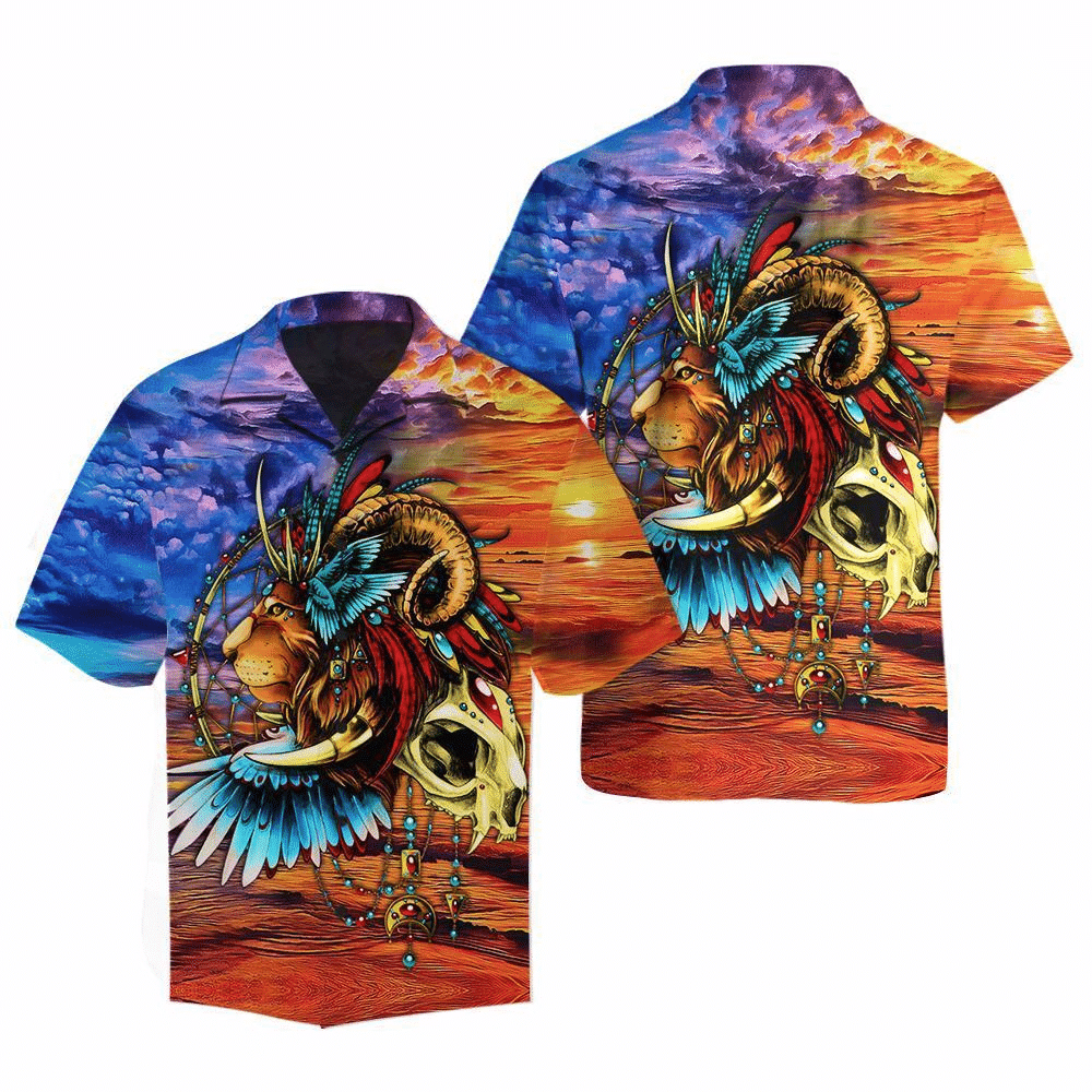 Waybackapparel Lion Native Multicolor  3D Hawaiian Shirt