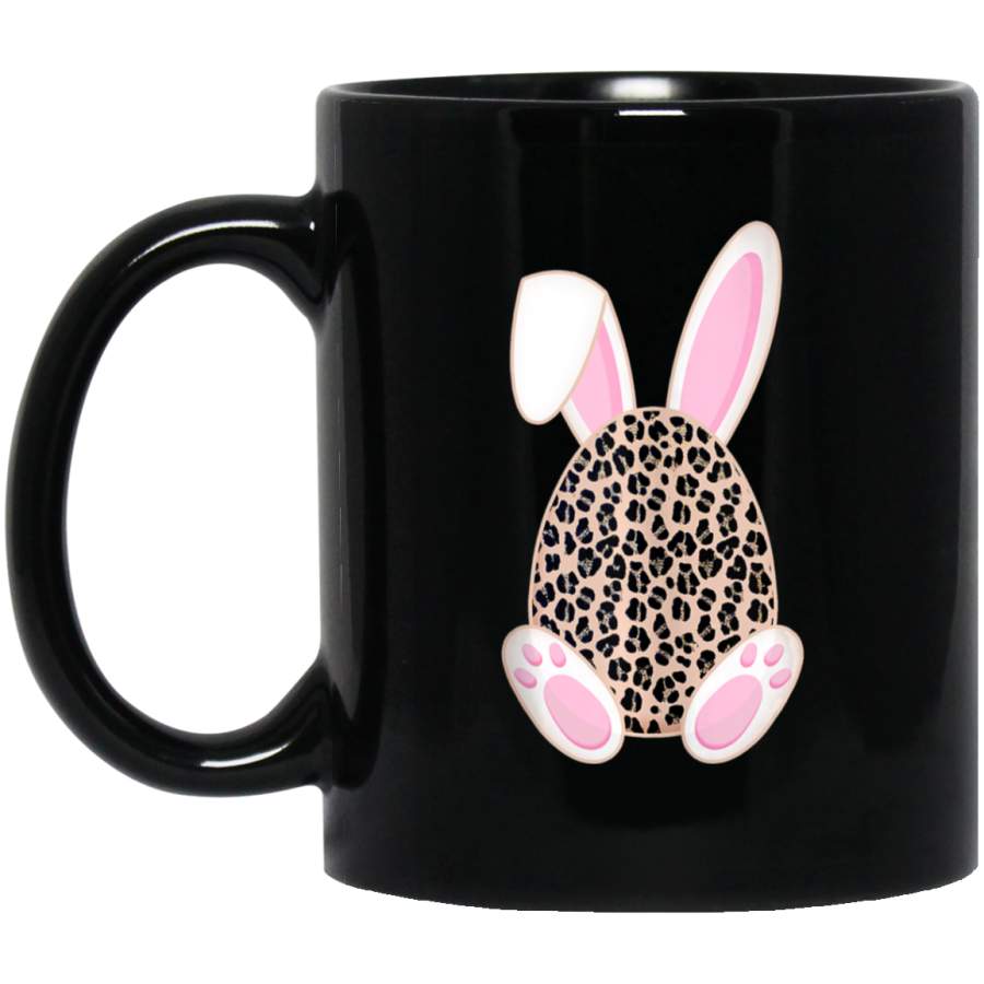 Bunny Easter egg Leopard print gift Rabbit Ear Easter Day 11oz 15oz Black Mug Happy Easter Day Funny Colors Eggs Bunny Ears Peeps Cute