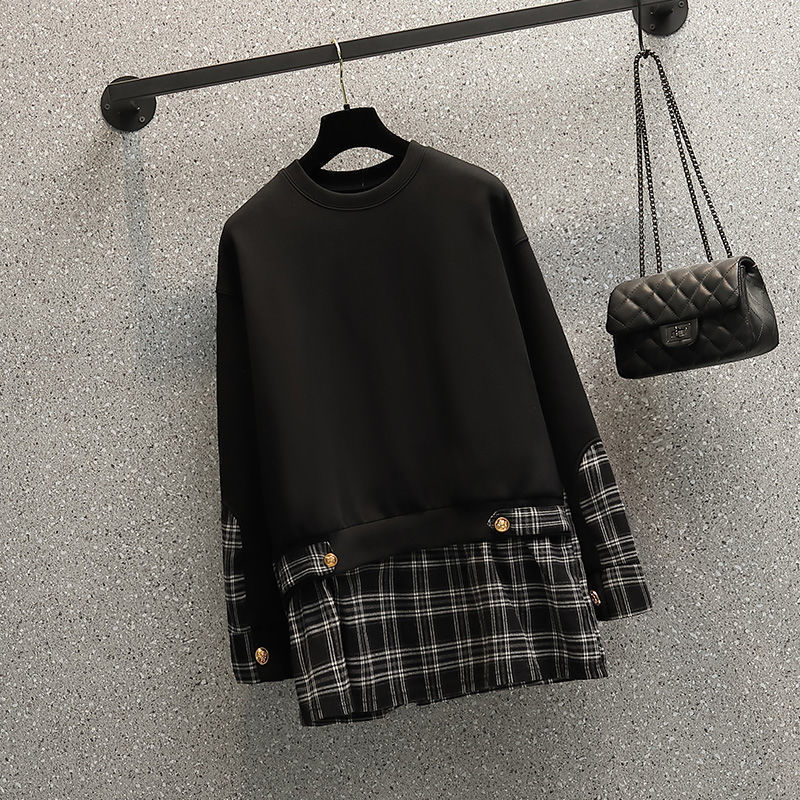 Sweatshirts Women Patchwork Plaid Korean Style Long Sleeve O-neck Fashion All-match Sporty Street Wear Chic Cozy New Arrival Ins alx