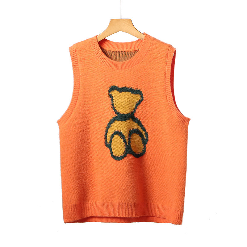 Urifens Female Waistcoat 2021 Spring New Cartoon Bear Cute Sweater Vest Women’s Casual Loose Chic Pink Knit Tops BN68U alx