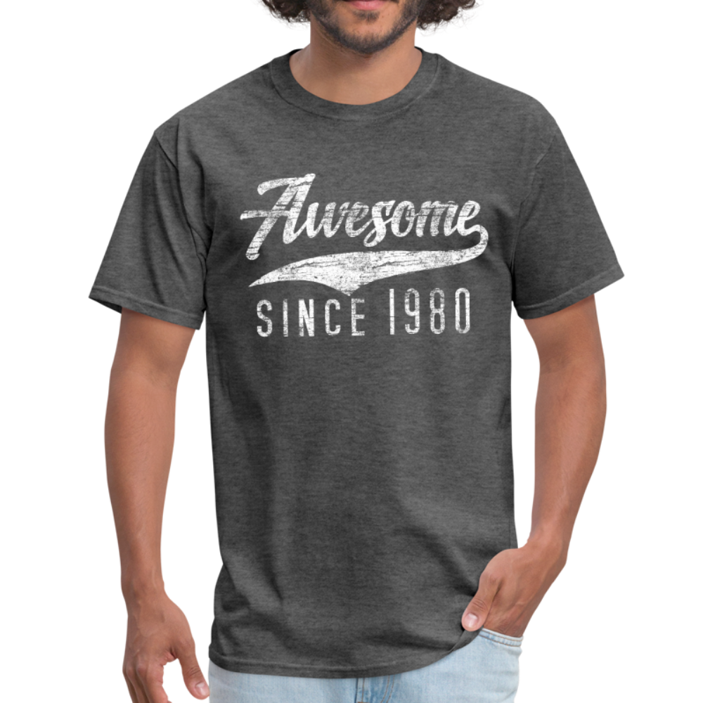 Awesome 40Th Birthday 1980 Unisex Mens Regular Fit Short Sleeve Graphic Heather Gray T-Shirt