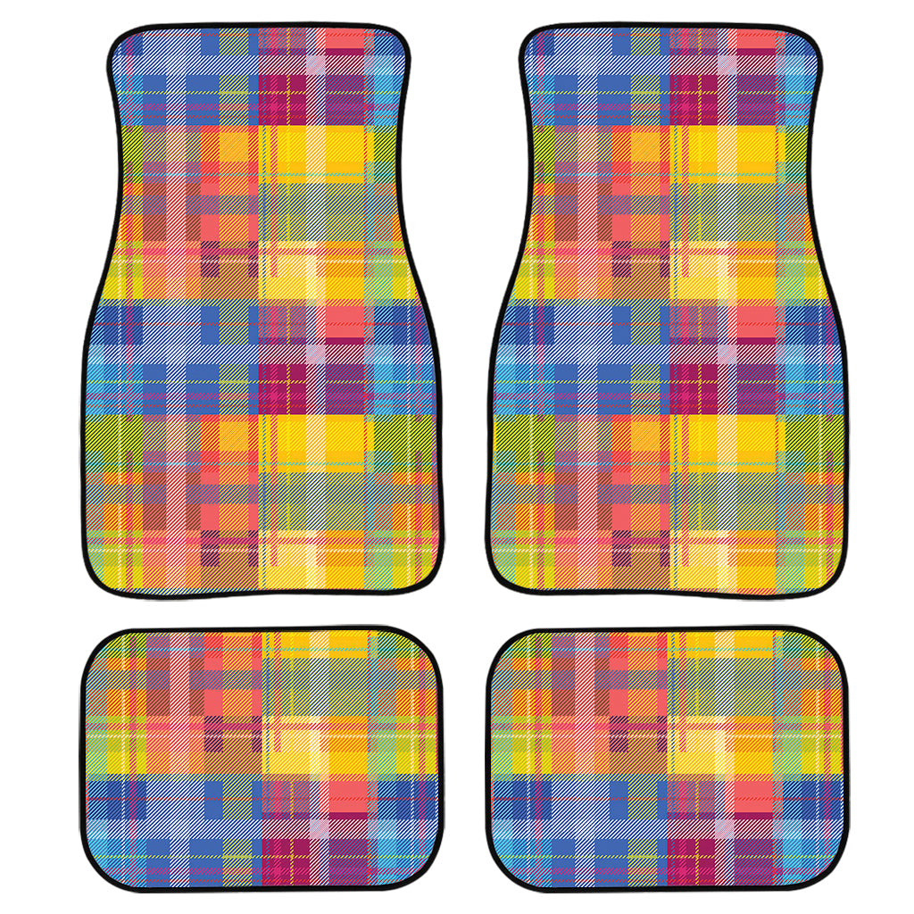 Rainbow Plaid Pattern Print Front And Back Car Floor Mats, Front Car Mat