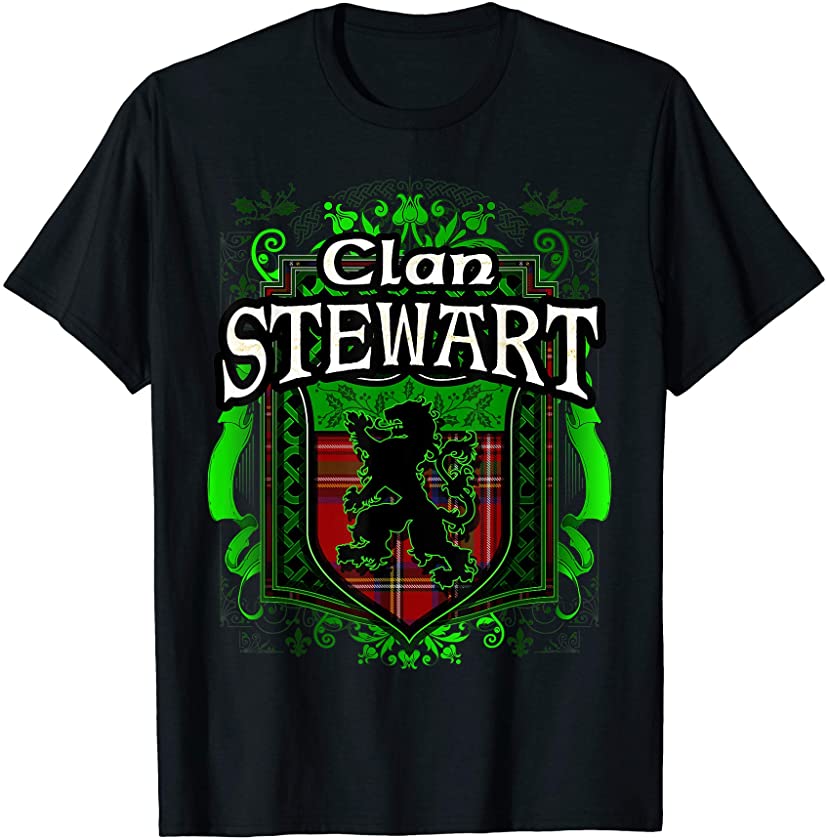 Scottish Surname Clan Stewart Tartan Lion Crest T-shirt