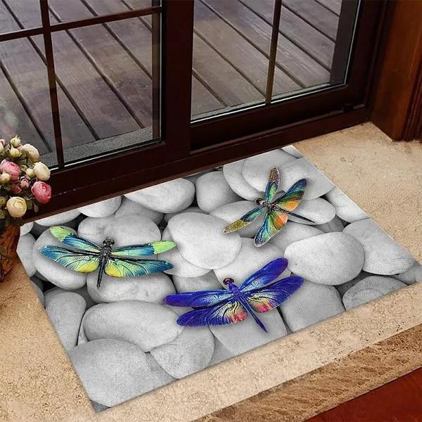 Colourful Butterfly And Stones Insect Doormat Indoor And Outdoor Doormat Entrance Rug Sweet Home Decor Housewarming Gift Gift For Butterfly Lovers Insect Lovers Gift Idea