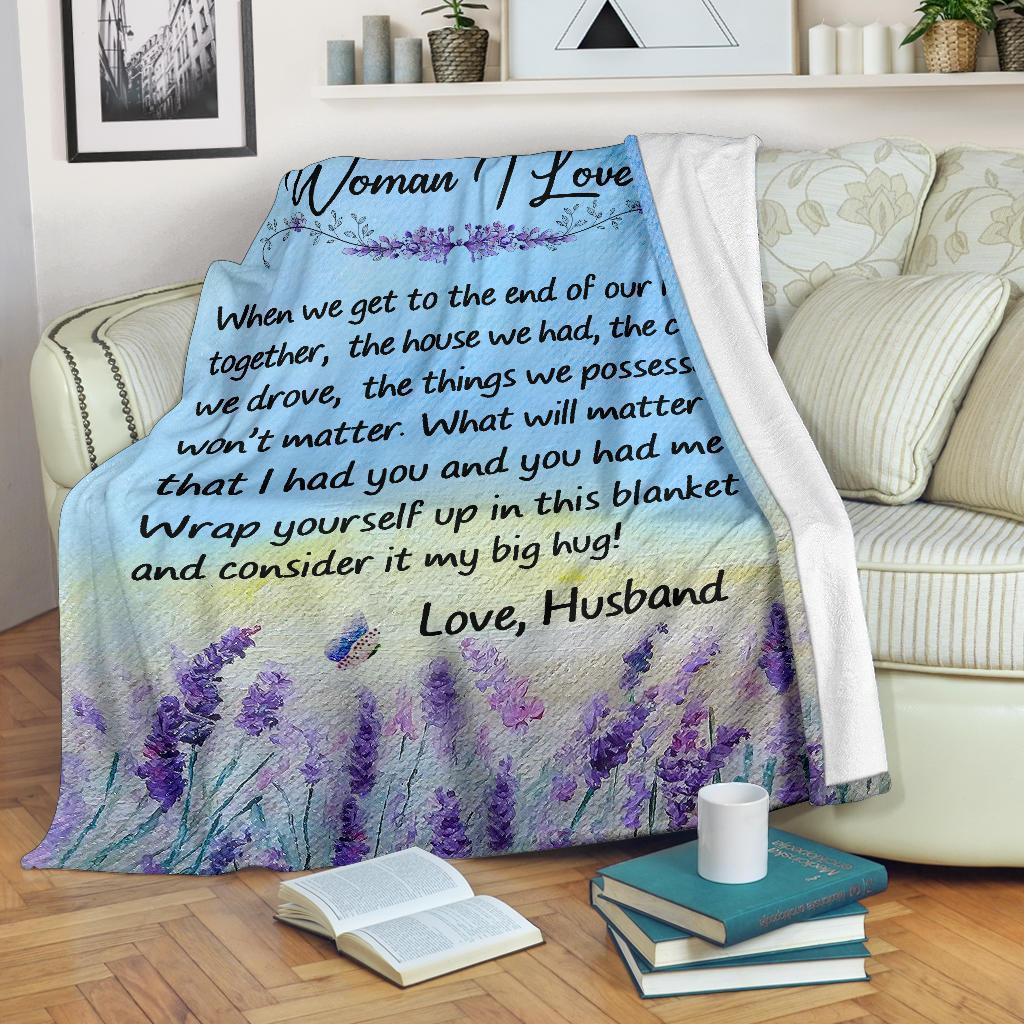 To The Beautiful Woman I Love Lavender Blanket Gift For Wife From Husband Birthday Gift Home Decor Bedding Couch Sofa Soft And Comfy Cozy