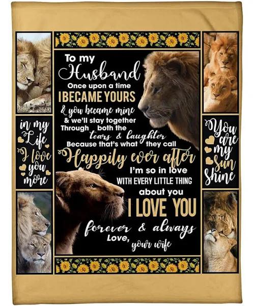 Wife To Husband You Are My Sunshine Lion Couple Fleece Blanket Gift For Husband From Wife Home Decor Bedding Couch Sofa Soft And Comfy Cozy