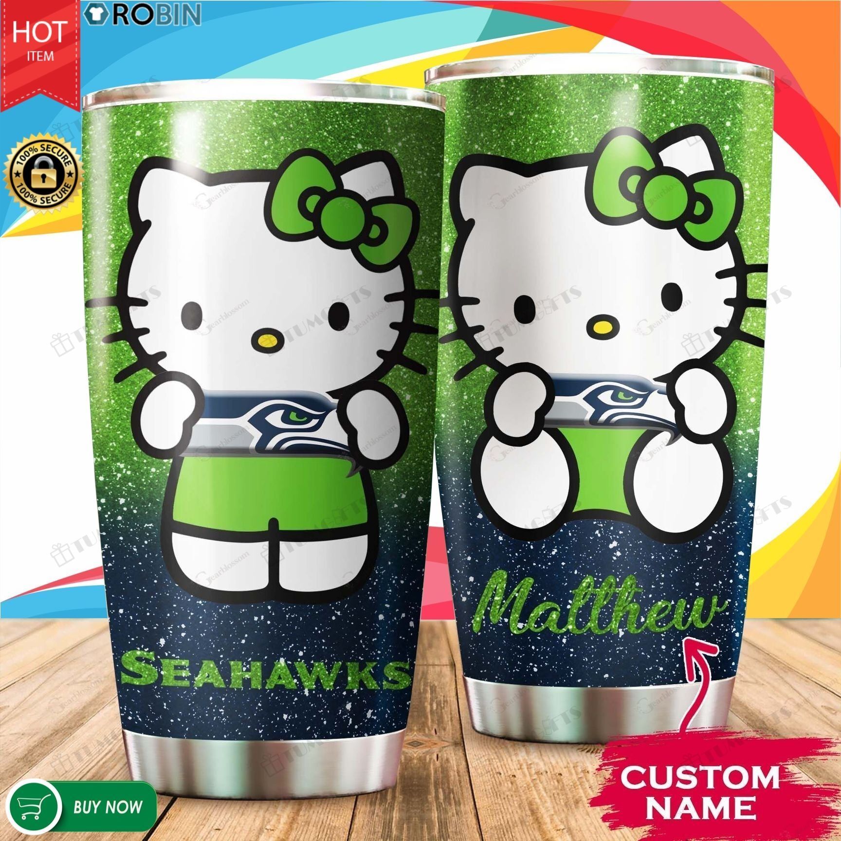 Buy Personalized Custom Name Hello Kitty Hug Seattle Seahawks Stainless Steel Tumbler