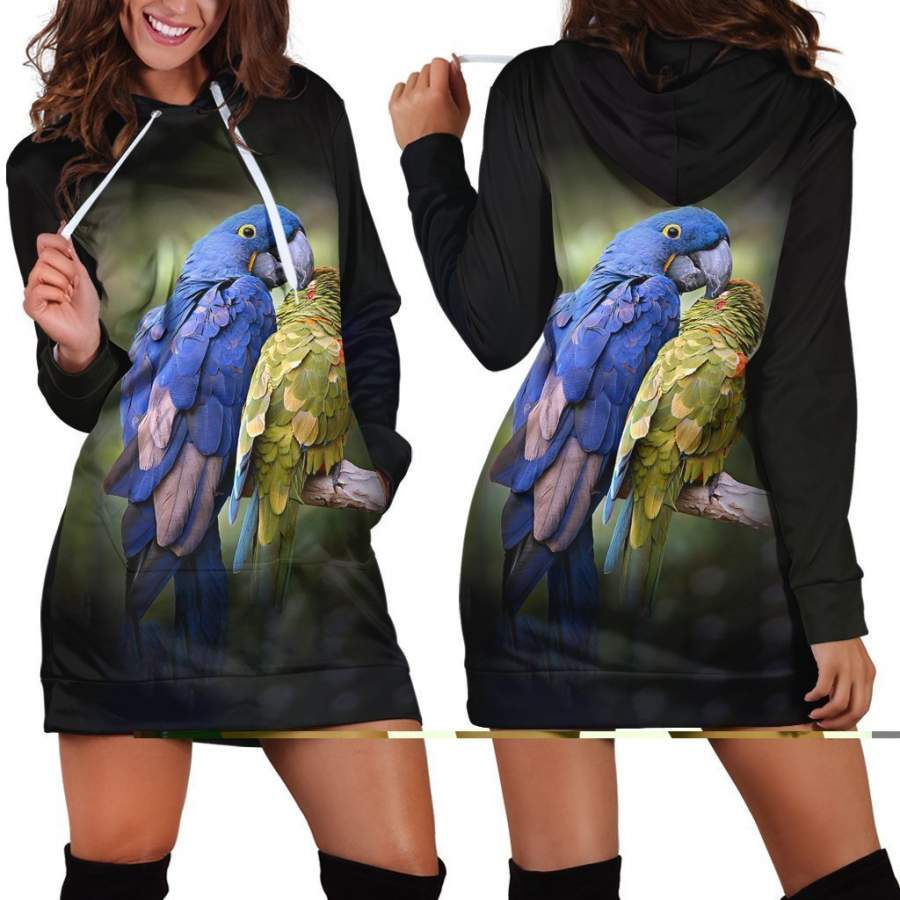 3D All Over Macaw Parrot Hoodie Dress