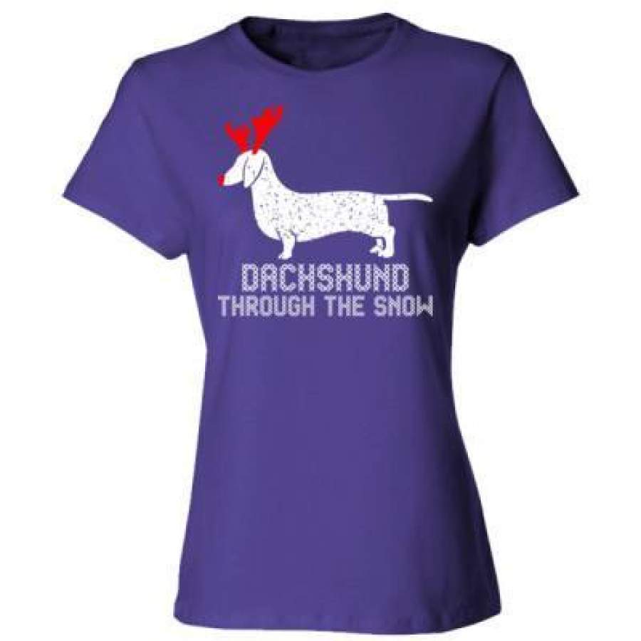 AGR Dachshund Through The Snow Xmas Ugly Sweater – Ladies’ Cotton T-Shirt