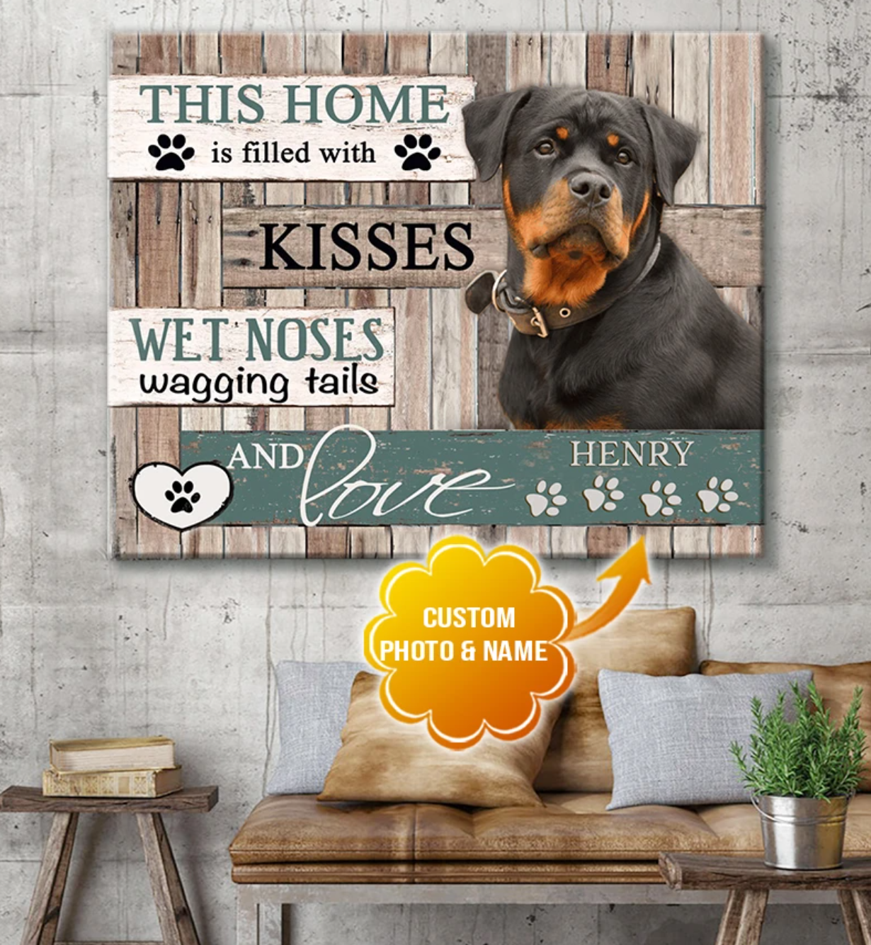 [Personalized Name & Photo] This Home Is Filled With Kisses – Best Idea Gift, Gift For Home Decor, Gift For Family – Horizontal Canvas Matte Canvas Wall Art