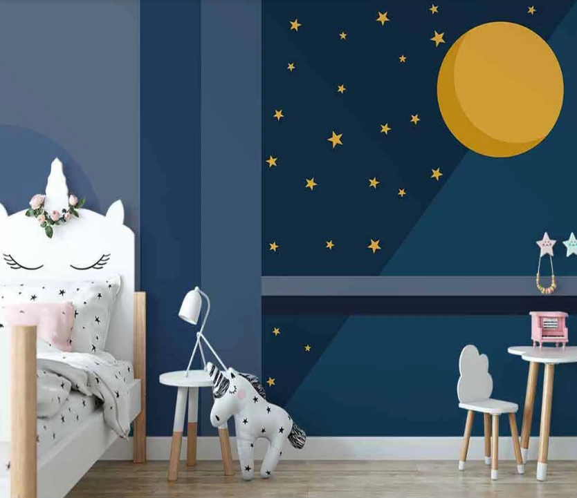 3D Cartoon Full Moon Night Star Unicorn Animal Wall Mural Wallpaper Lxl