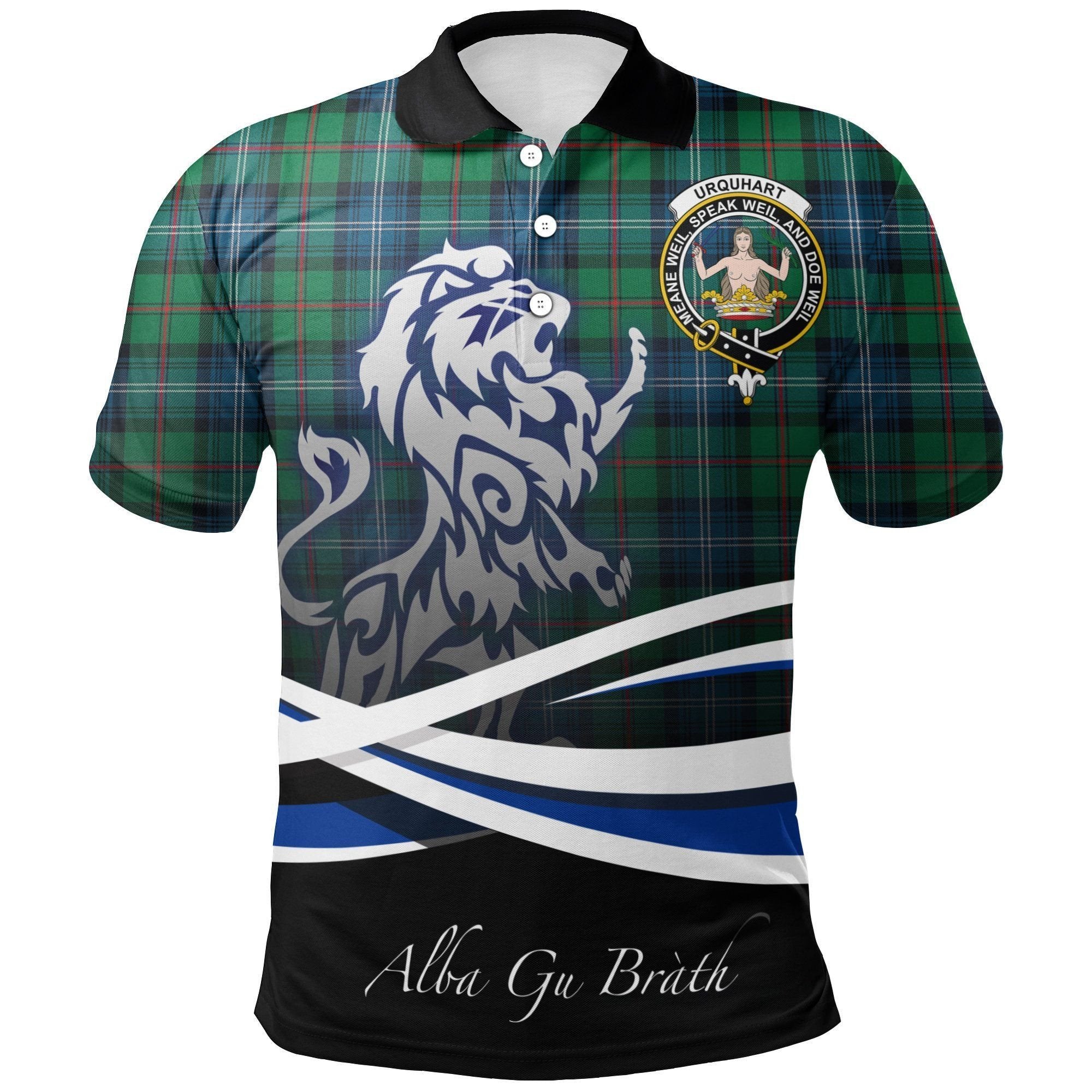 Urquhart Ancient Clan Polo Shirt, Scottish Tartan Urquhart Ancient Clans Polo Shirt Crest Lion Style