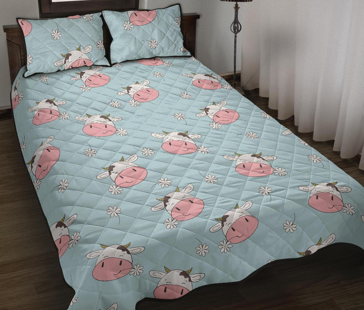 Cute cow flower pattern Quilt Bed Set