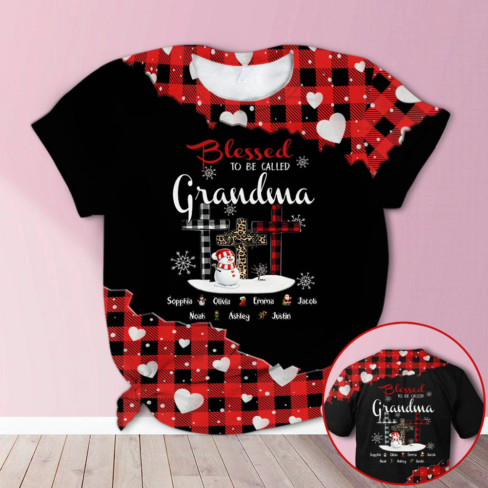 Personalized Blessed To Be Called Grandma Snowman Christmas Red Plaid All Over Print Shirts, 3D Hoodie, Sweatshirt, Shirt And Polo For Grandma Hn98 Do99