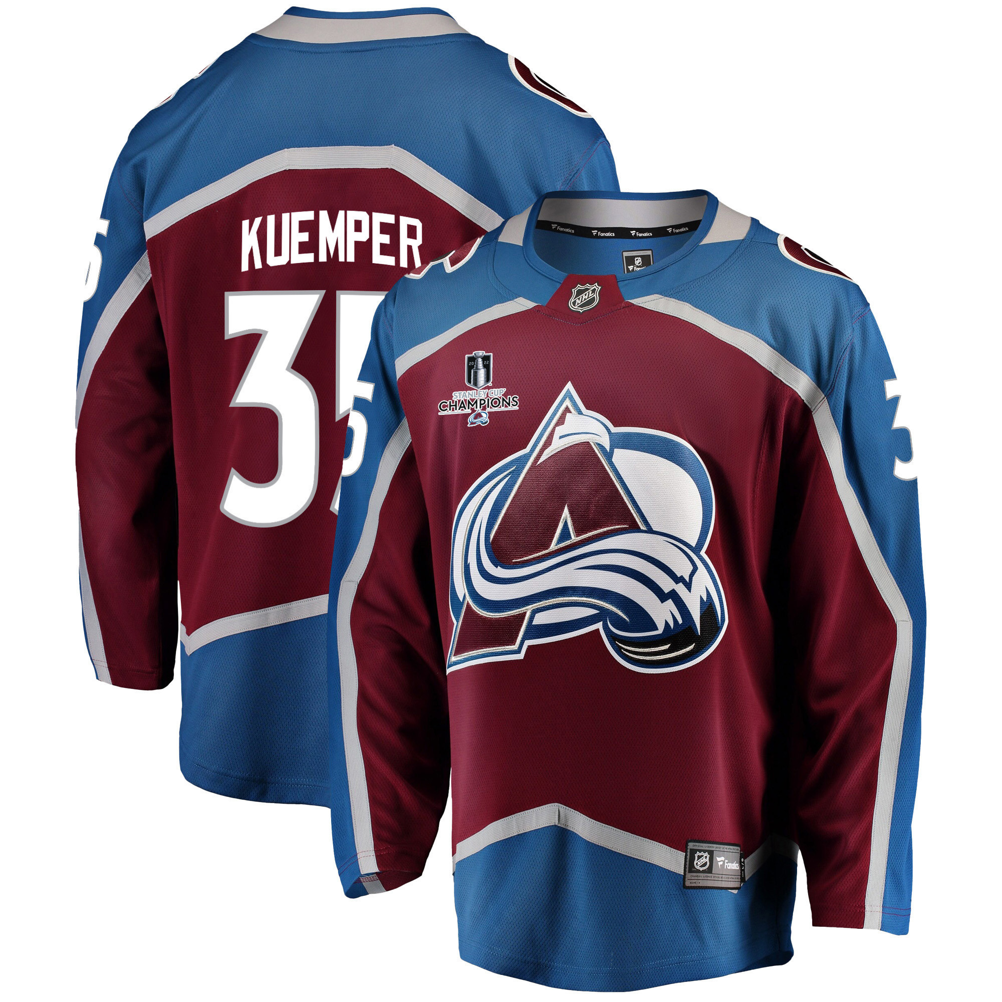 Colorado Avalanche Darcy Kuemper 35 Home 2022 Stanley Cup Champions Breakaway Men Jersey – Burgundy