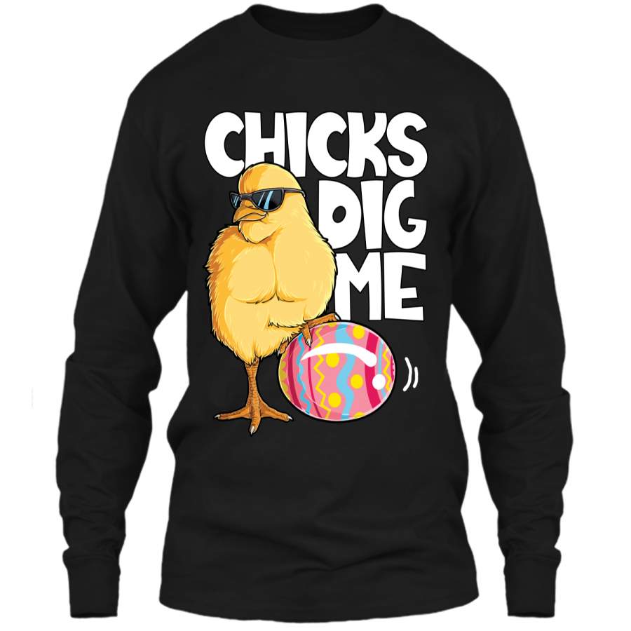 Chicks Dig Me T shirt Boys Kids Easter Bunny Ears Egg Men LS Ultra Cotton Tshirt