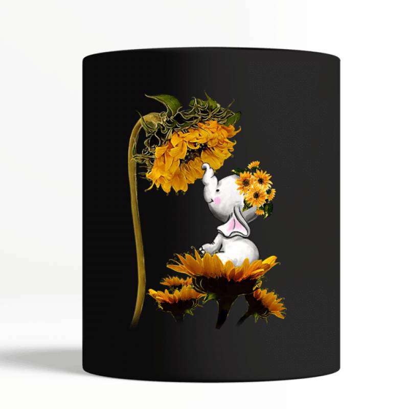 Vintage Funny Elephant Sits On Sunflowers Gift For Elephant Lovers Black Mug