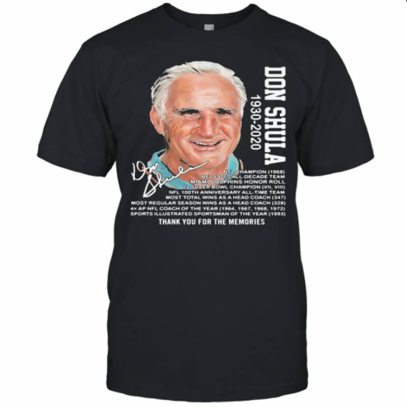 Don Shula 1930 2020 Miami Dolphins Thank You For The Memories Signature Unisex Jersey Tee