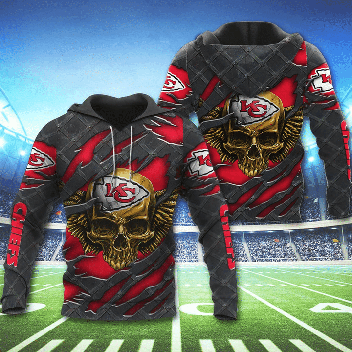 3D Skull Kansas City Chiefs Hoodies Cheap