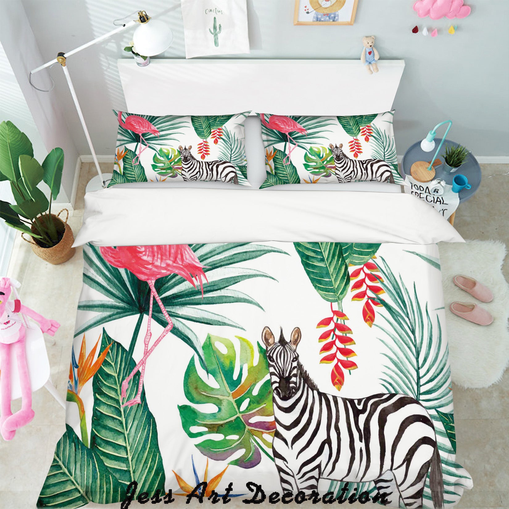 3D Green Tropical Plant Leaves Animals Quilt Cover Set Bedding Set Pillowcases 344