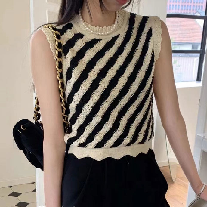 Sweater Vests Women Cropped Stylish Cool New Collection Summer Zebra-striped Causal Korean Elegant Sleeveless Knitted Street Fit alx