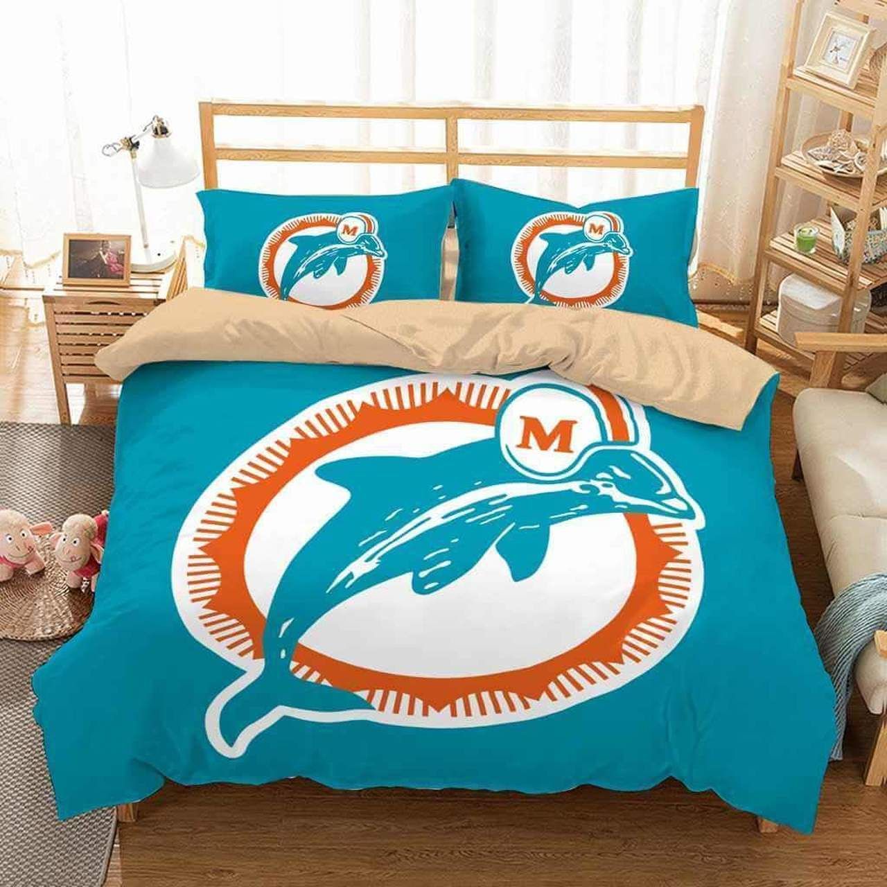 3d Miami Dolphins Cotton Bed Sheets Spread Comforter Duvet Cover Bedding Sets