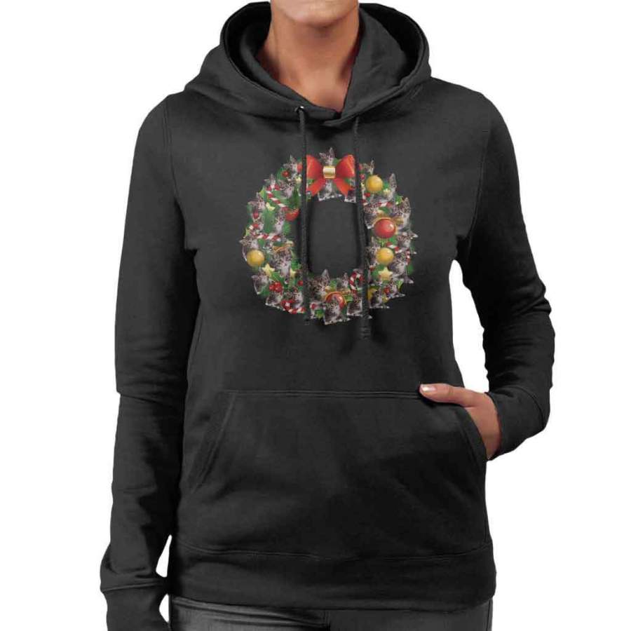 Christmas Kittens Multi Wreath Women’s Hooded Sweatshirt