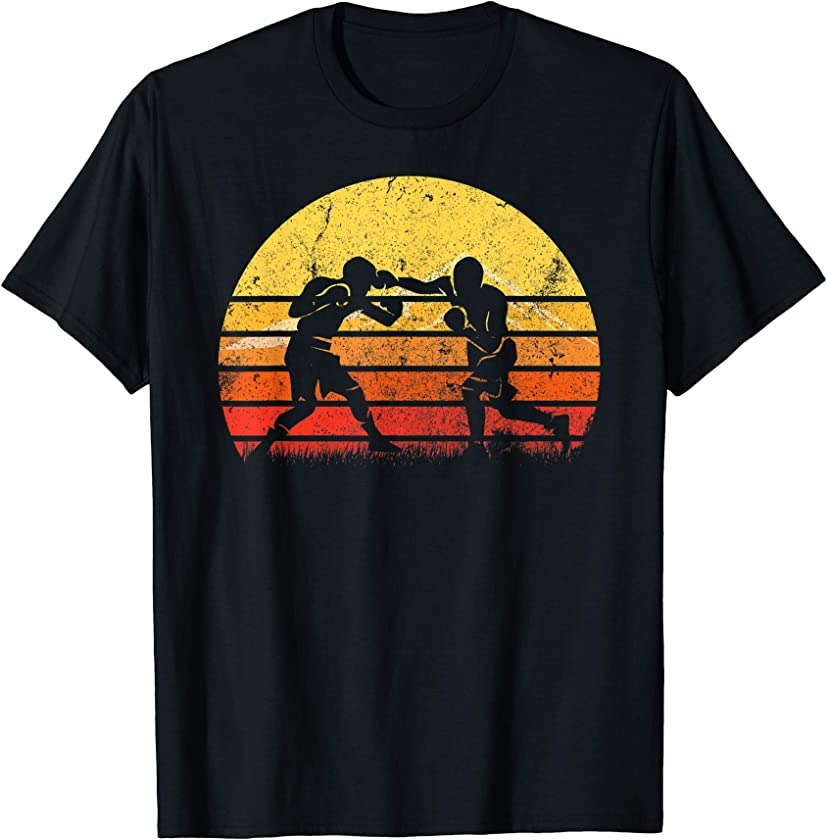 Vintage Retro Boxing Player Boxer Silhouette Sun Distressed T-Shirt