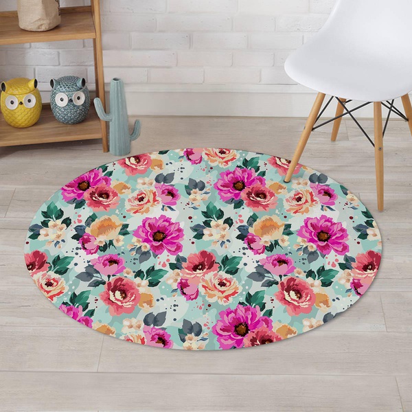 Colorful Rose Floral Round Rug