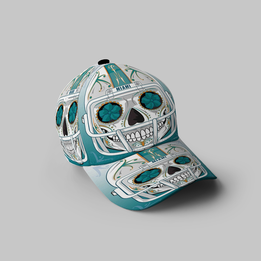 Miami Dolphins Skull Art 3D Printing Baseball Cap Classic Hat