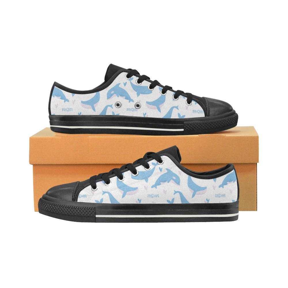 Blue Whale Pattern Kid’S Low Top Canvas Shoes Black