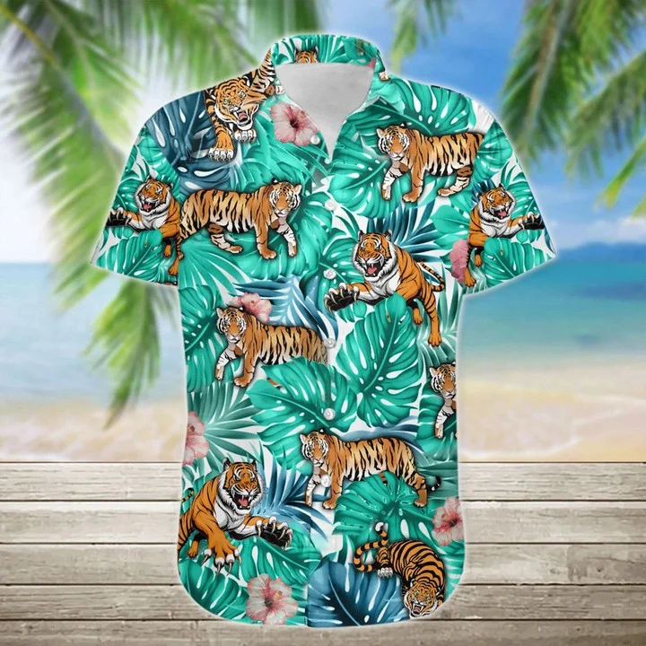 Wild Tiger Tropical Jungle Design Hawaiian Shirt 3D Hawaiian Shirt