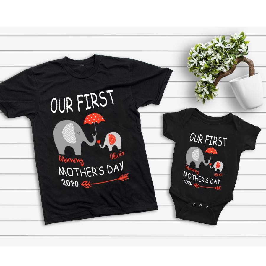 G2 Personalized Our First Mothers Day Elephant Shirts  – Mom And Baby Gift Gsge