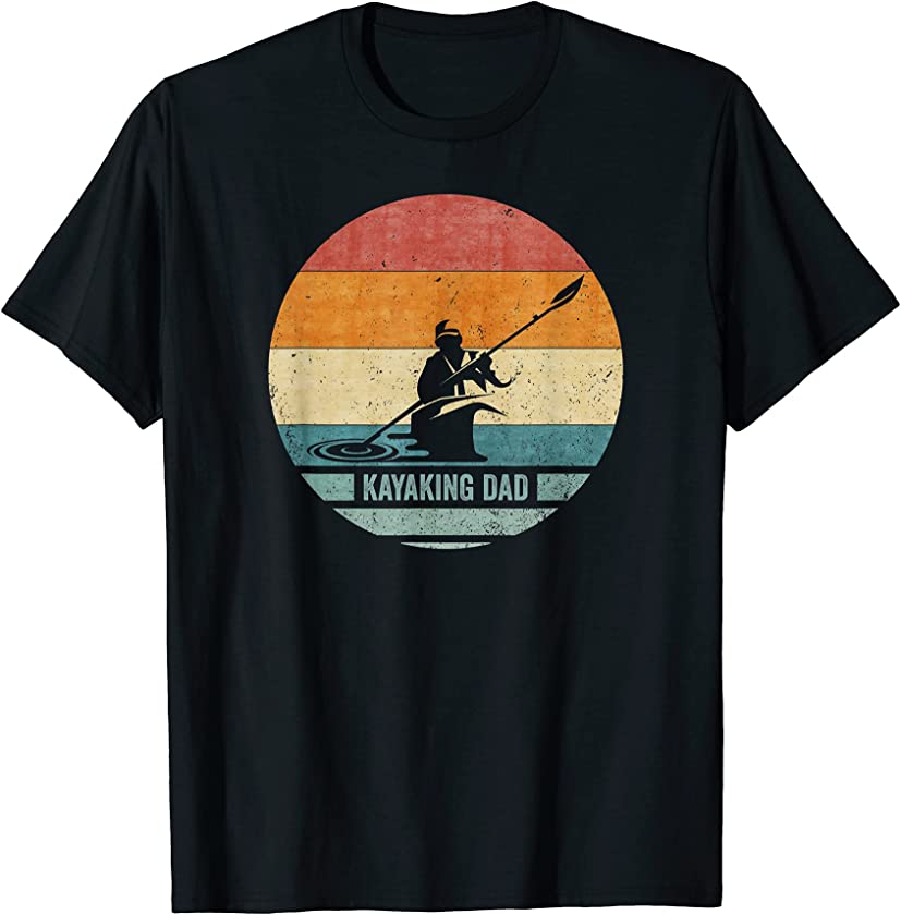 Vintage Retro Proud Kayaking Dad Kayak Silhouette Sunset T-Shirt