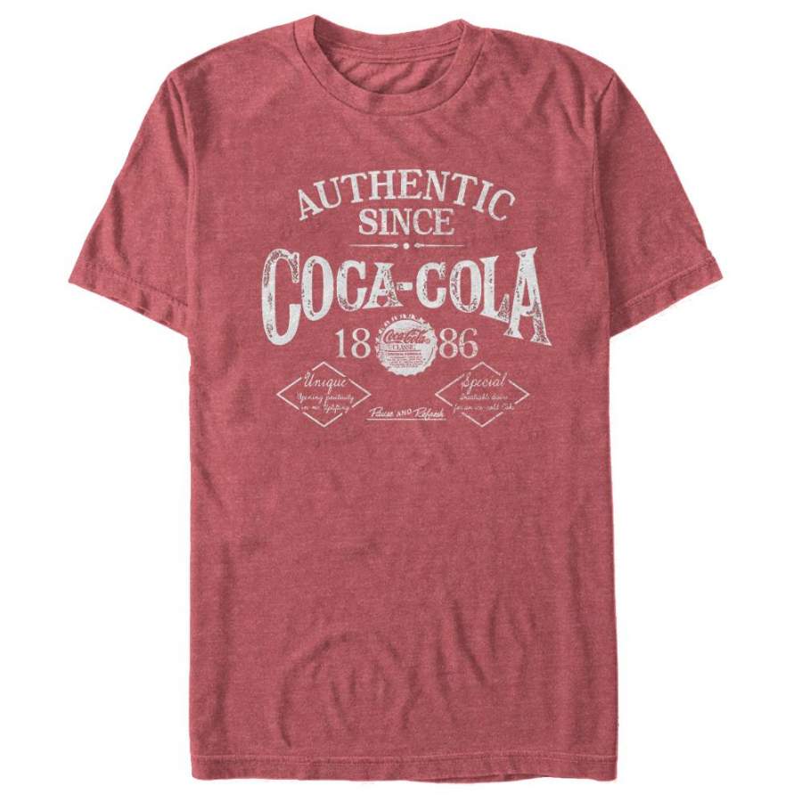 Coca Cola Men’s Authentic Since 1886  T Shirt Red Heather S