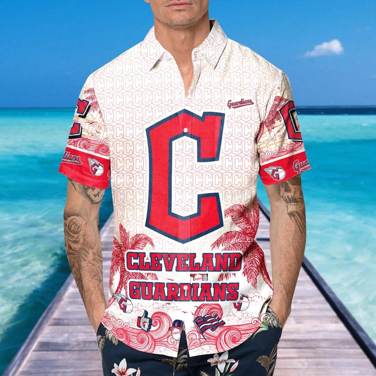 Cleveland Guardians Hawaiian Shirt  Tropical Wave Design