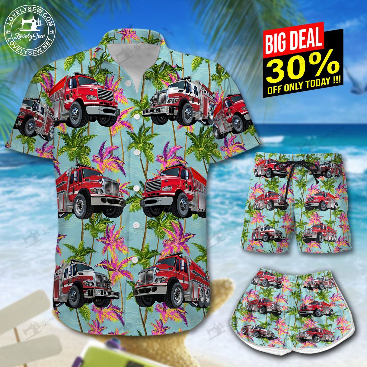 Fire Truck Hawaiian Shirt Shorts Ha3230