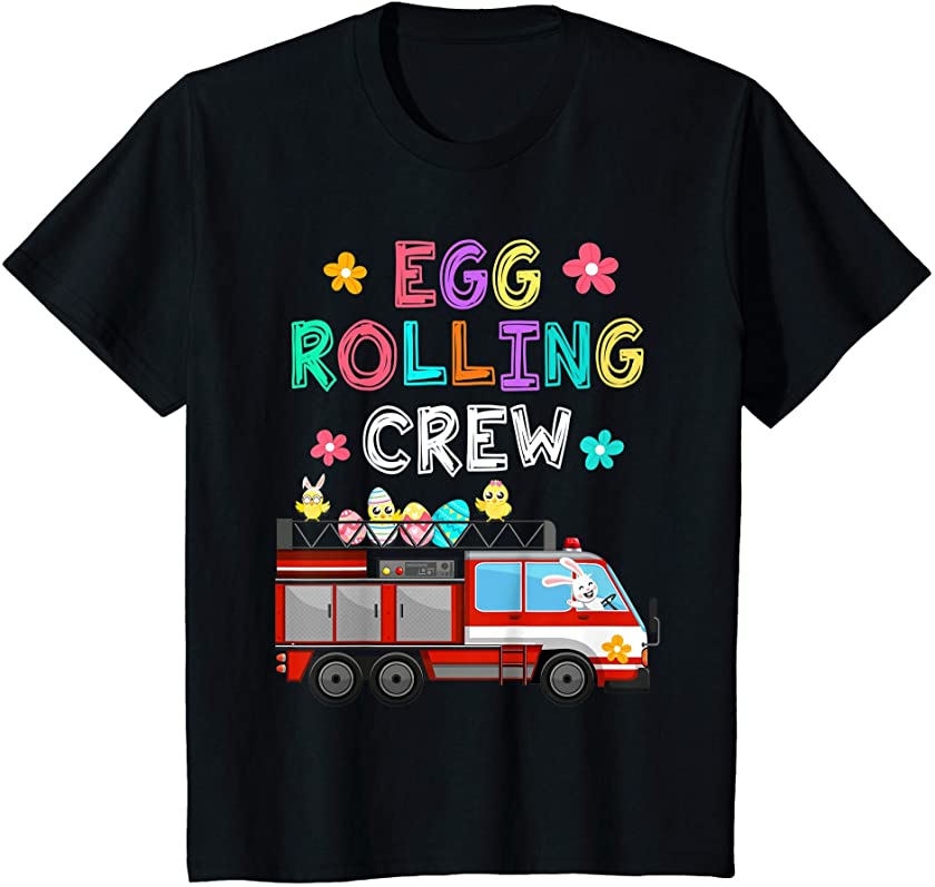 Kids Happy Easter Bunny Firetruck Easter Egg Rolling Crew Kids T-Shirt