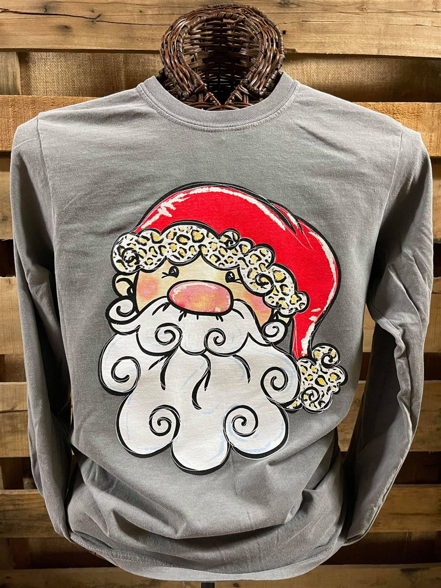 Southern Chics Christmas Leopard Santa Claus Comfort Colors Long Sleeve T Shirt