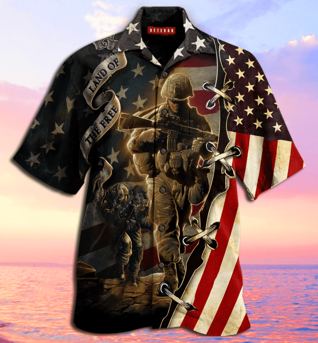 Buy Proud American Veteran Us Flag Land Of The Free Unisex Hawaii Aloha Shirts Dh Ha44761