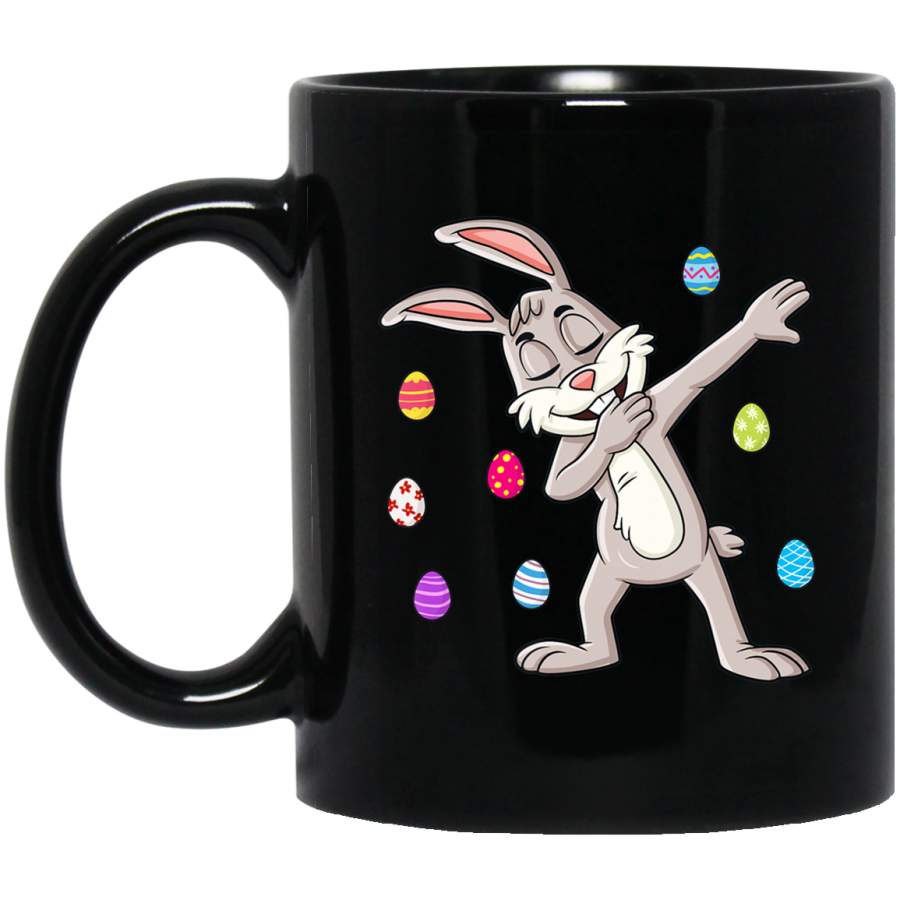 Dabbing Rabbit Easter Day Eggs Dab Boys Girls Kids 11oz 15oz Black Mug Happy Easter Day Funny Colors Eggs Bunny Ears Peeps Cute