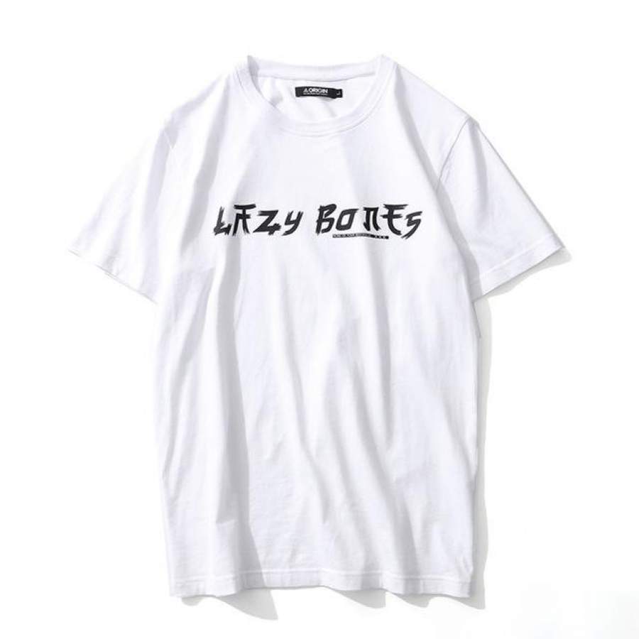 Summer Casual Printed Short Sleeve Hip Hop Fashion Street wear Men Top Tees Letter Blue T shirt