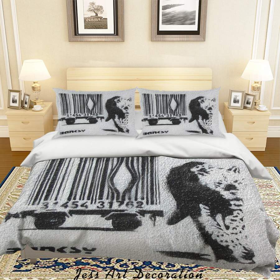 3D Black White Banksy Mural Leopard Barcode Quilt Cover Set Bedding Set Duvet Cover Pillowcases  ZY D102