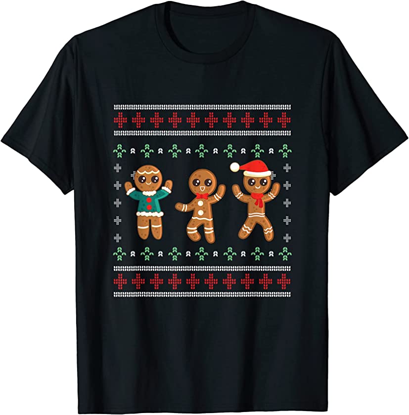 Ugly Christmas Dancing Gingerbread Santa Claus New Year Deer T-Shirt