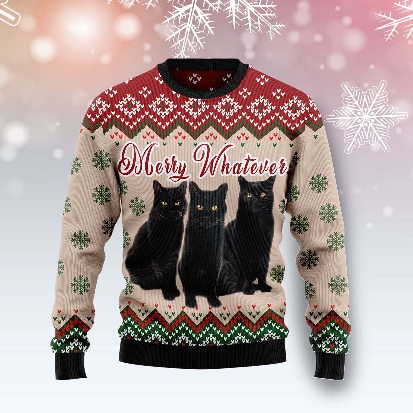 Black Cat Vintage Flower Ugly Christmas Sweater | For Men & Women | Adult | Us5083