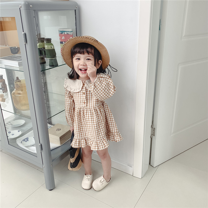 Spring autumn Children Clothing New Cute Children Dress Kids Baby Girls Dress Long-Sleeved Princess Dress Lapel Child Dress alx