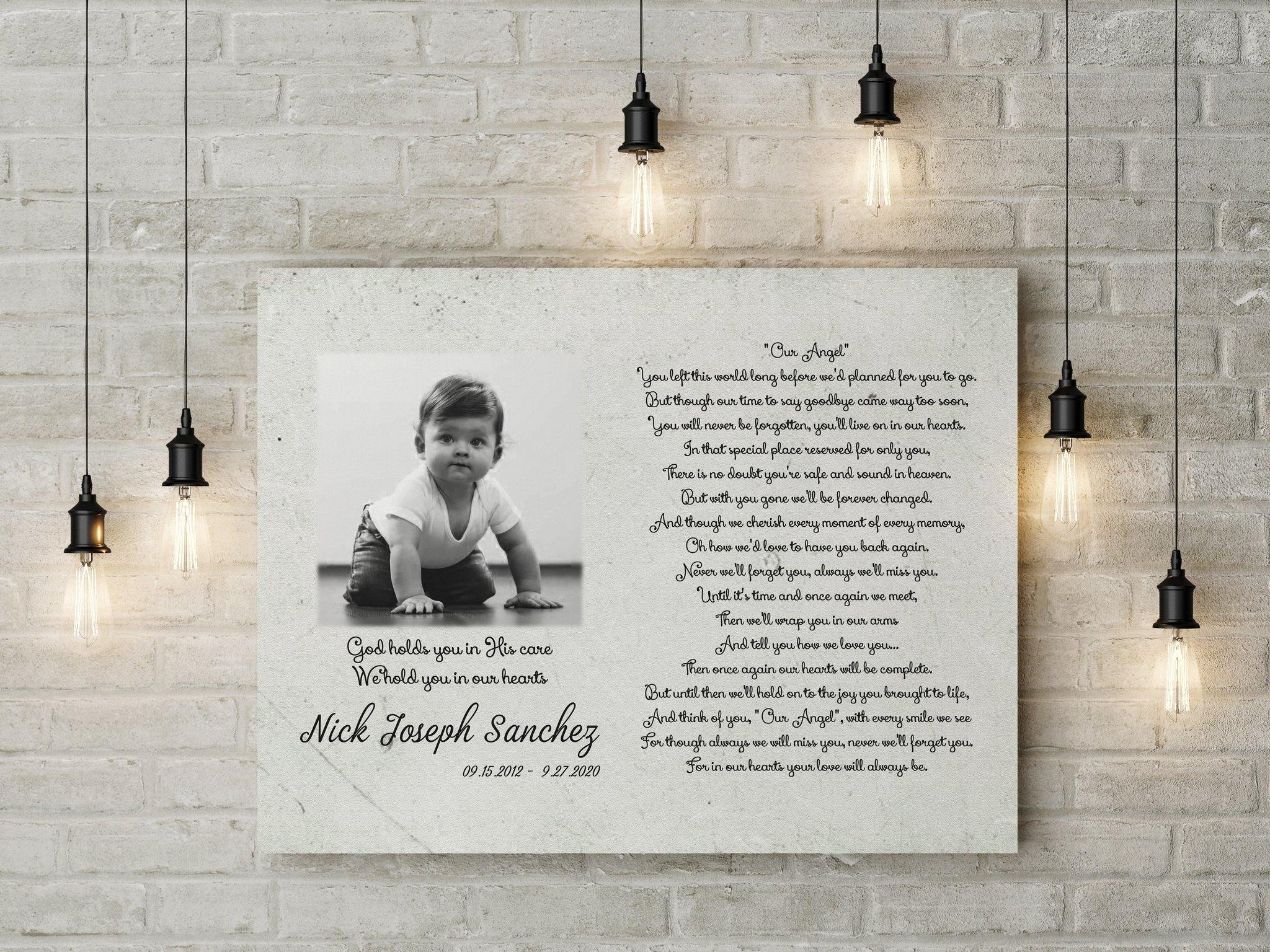 [Personalized Name, Date & Photo] In Loving Memory Our Baby Angel Gift For Family Home Decor Wall Art Canvas Memorial Home Decor