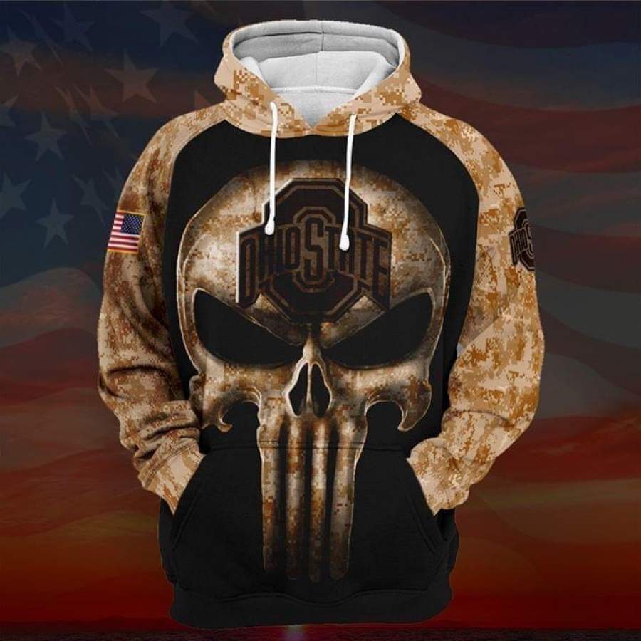 American Camouflage Pattern Skull Ohio State Buckeyes Hoodie Unisex 3D All Over Print